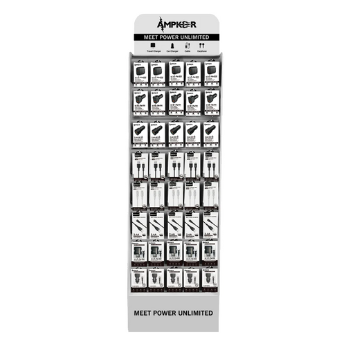 AMPKER Tall Big Size White Display ONLY (Products Not Included) - 42 Hangers + 42 Locks + 1 Key - Product Capacity 250 PCS For Mix Package Size - 90 Chargers - 120 Cables - 40 Msc Kits - Size : 5.6FT X 1.5FT Width