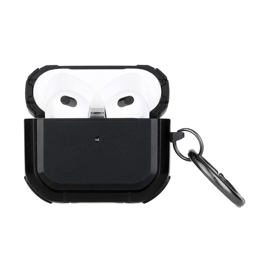 For AirPods Pro 3 2025 (3rd Version) Premium Rugged ShockProof Hybrid With Metal Hook Case Cover- Black+Black