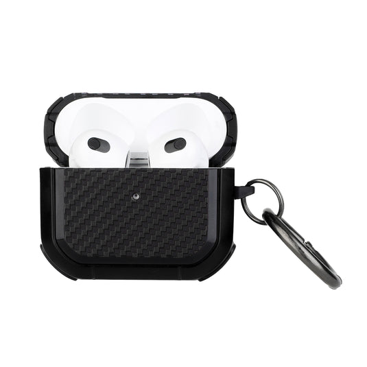 For AirPods Pro 3 2025 (3rd Version) Carbon Fiber Design Hybrid With Metal Hook Case Cover - Black