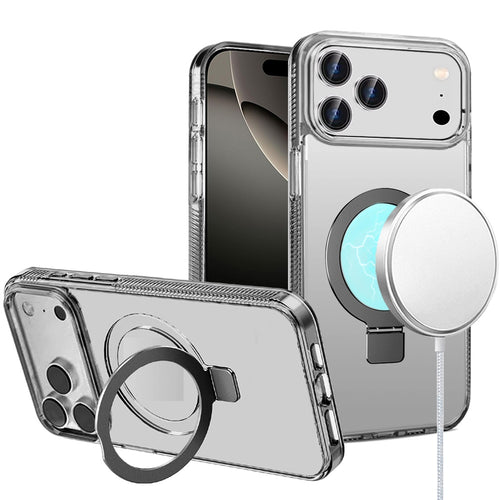For iPhone 17 Pro Dotted Edged Line Transparent HQ Magnetic Ring Stand Hybrid - Black