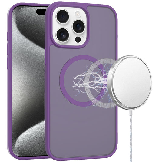 For iP15 Pro Max [Magnetic Circle] Smooth Safe Matte Feel Hybrid Case - Dark Purple