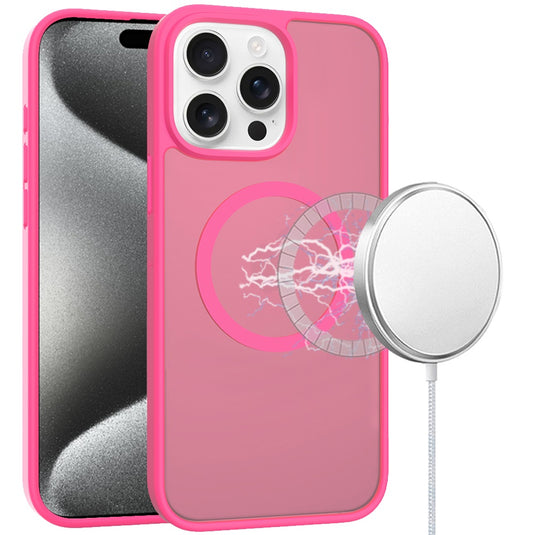For iP15 Pro Max [Magnetic Circle] Smooth Safe Matte Feel Hybrid Case - Hot Pink