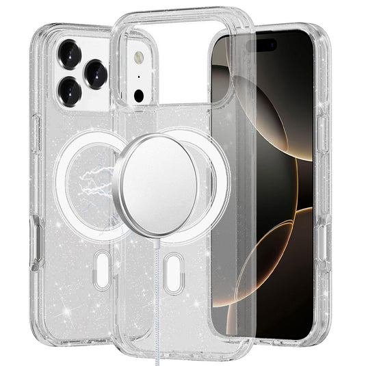 For iPhone 17 Pro Glitter Ultra [Magnetic Circle] Thick 3mm Transparent Hybrid - Clear