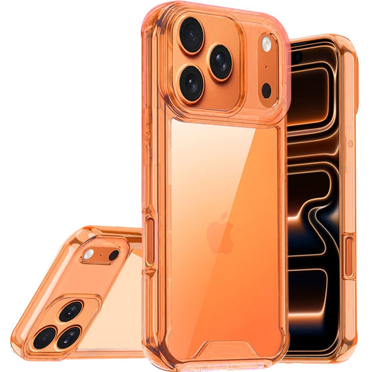 For iPhone 17 Pro Max Colored Shockproof Transparent Hard PC TPU Hybrid Case Cover - Cosmic Orange