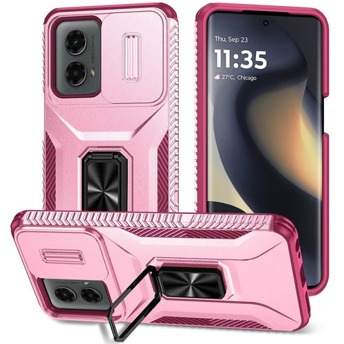 For Motorola Edge 2024 Complete Magnetic Metal Ring Stand Camera Protection Hybrid - Pink+Burgundy