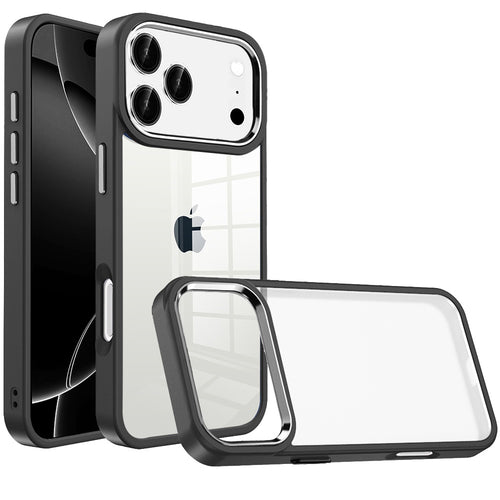 For iPhone 17 Pro Max Finest Transparent Thick Acrylic Hybrid Metal Buttons Cover Case - Black