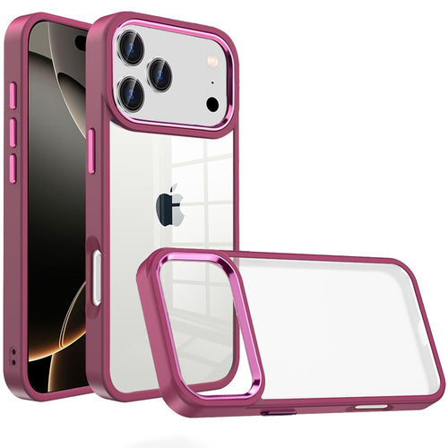 For iPhone 17 Pro Max Finest Transparent Thick Acrylic Hybrid Metal Buttons Cover Case - Burgundy