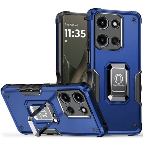 For Motorola Edge 2025 OPTIMUM Magnetic Ring Stand Hybrid Case Cover - Blue