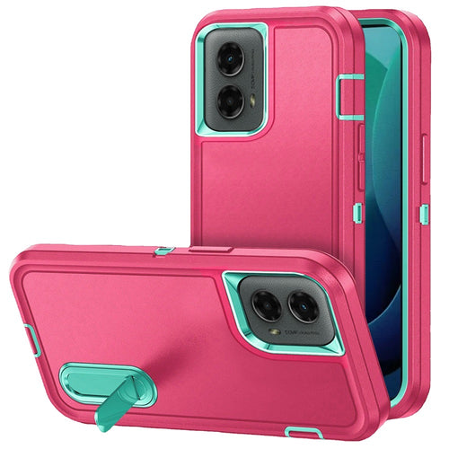 For Motorola Moto G 5G 2024 PEAK 3in1 Toughest Hybrid with Stand Cover Case - Teal/Hot Pink