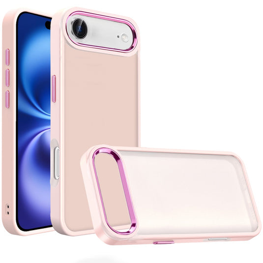 For iPhone 17 Air Polished Oil Thick Acrylic Metal Button Hybrid Case Cover - Light Pink