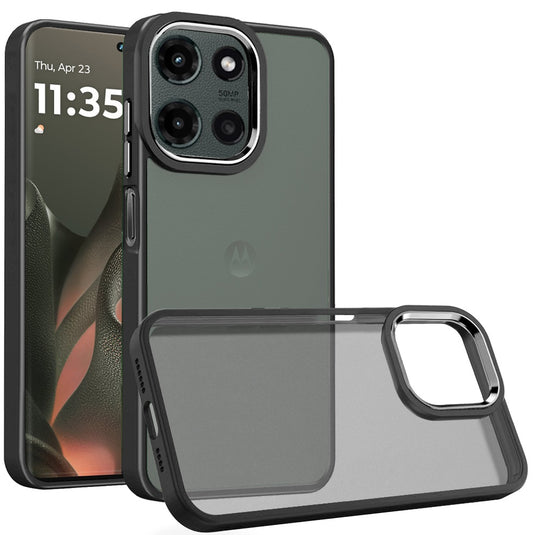 For Motorola Edge 2025 Polished Oil Thick Acrylic Metal Button Hybrid Case Cover - Black