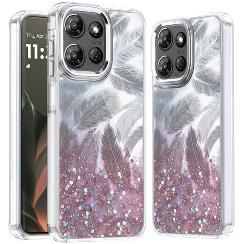 For Motorola Edge 2025 Epoxy Glitter Shimmer [Magnetic Circle] Hybrid Case - Light Pink