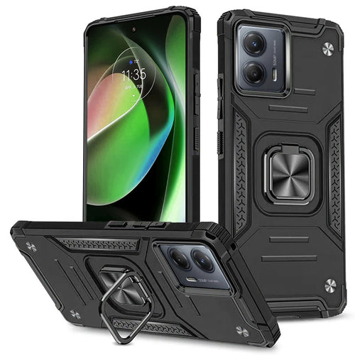 For Motorola MOT G 5G 2023 Robust Magnetic Kickstand Hybrid Case Cover - Black