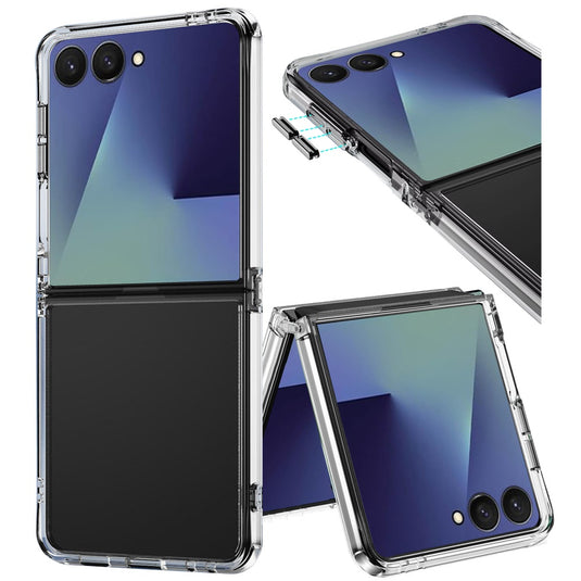 For Samsung Galaxy Z Flip 7 PURE CRYSTAL Transparent Thick 2.0mm ShockProof Chromed Buttons Case Cover - Clear