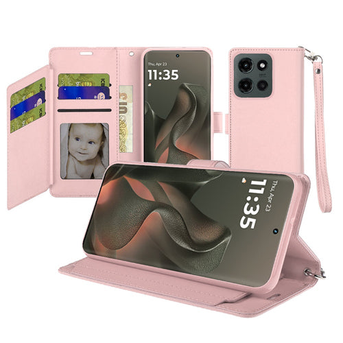 For Motorola Edge 2025 Wallet ID Card Holder Case Cover - Rose Gold