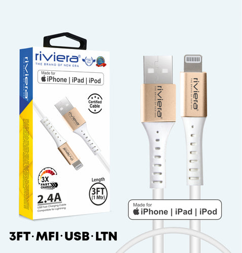 3 Feet [USB - iPhone Lightning - MFI]- 2.4 AMP Fast Charging RIVIERA - White (18)