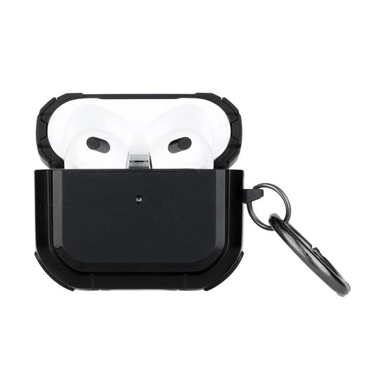 For AirPods 3 Premium Rugged ShockProof Hybrid With Metal Hook Case Cover- Black+Black AirPods 3 Black / Black