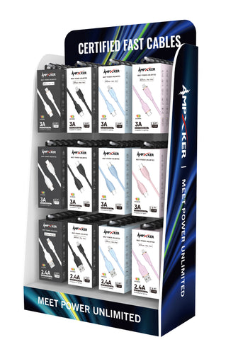 2.5 FT Counter Cardboard Display - 12 Plastic Hooks + Locks + Key - Fits 60 Ampxker Branded Products