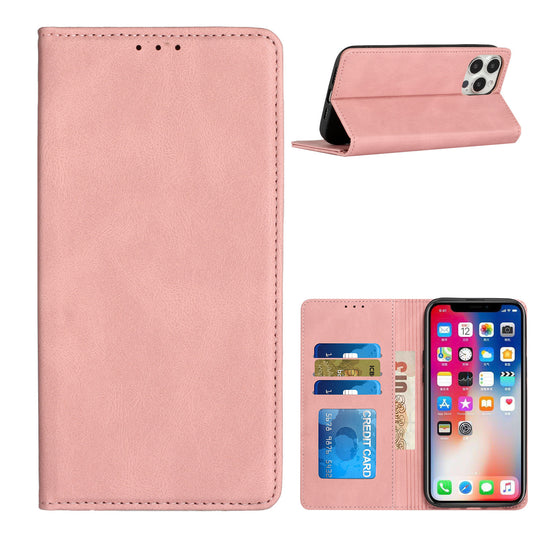 For Motorola G POWER 5G (2023) Wallet Premium PU Vegan Leather ID Card Money Holder with Magnetic Closure - Rose Gold